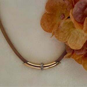 Avon Gold Tone Mesh Necklace Curved Bar Rhinestone Accent | Vintage Holiday Gift